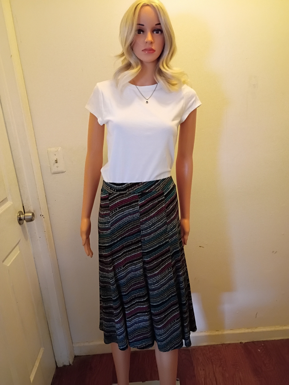 *NWOT* Striped Midi Skirt in Teal and Black